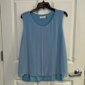 Calvin Klein powder blue sleeveless blouse with front pleats. Size XL